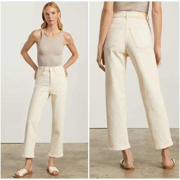 EVERLANE -tiny stain- Way High Organic Cotton Ecru Straight Leg Jeans | 31 Tall - Picture 1 of 10